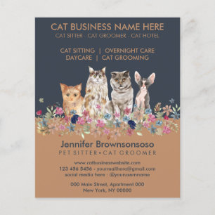 Navy Brown Cute Pet Cats Flygblad