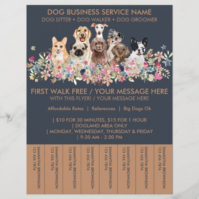 Navy Brown Raserar Hundpromenerare Flyer Biljetter (Framsida)