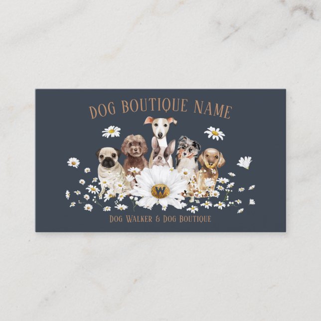 Navy Brun Pet Sitters Daisy Blommor Hundar Visitkort (Framsida)