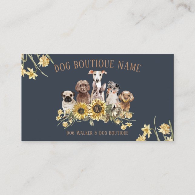 Navy Brun Petsitter Solros Hundar Visitkort (Framsida)