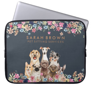 Navy Brun Söt Hund Husdjur Blomma Laptop Fodral