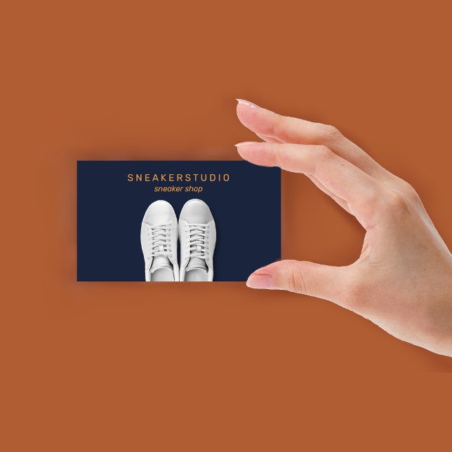 Navy Brun Vita Sport Sneaker Skor Visitkort (Navy Brown White Sport Sneaker Shoes Business Card)