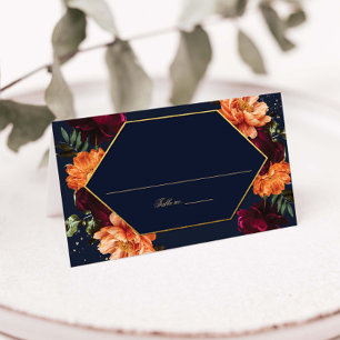 Navy Burgunder Bränt Orange Pionblommor Blommig Br Placeringskort