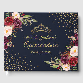 Navy Burgundy Blommig Quinceanera Gästbok