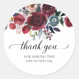 Navy Burgundy Blommig Tacksamhet Bröllopsfest Förm Runt Klistermärke