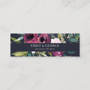 NAVY  BURGUNDY BLOMMIGT BUNCH BRÖLLOP WEBBPLATS MINI VISITKORT