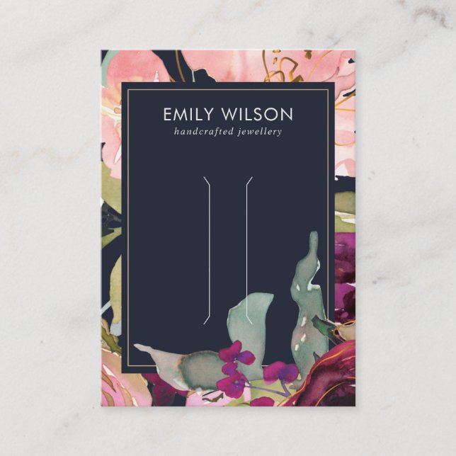 NAVY BURGUNDY  BLOMMIGT HAIR CLIP VISNING CLIP VISITKORT (Framsida)