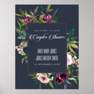 NAVY  BURGUNDY BLOMMIGT PAR SHOWER WELCOME POSTER
