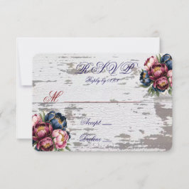 Navy Burgundy Blush Rosa Peony Guld Bröllop RSVP  OSA Kort