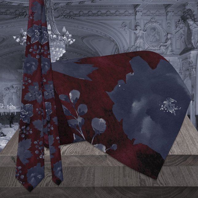 Navy Burgundy Bordeaux Peony Elegant Bröllop Hals  Slips (Skapare uppladdad)