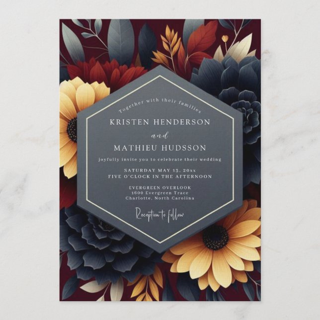 Navy Burgundy Moody Autumnal Wedding Inbjudningar (Framsida)