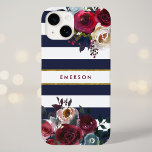 Navy Burgundy och Guld Boho Blommigt Rand Monogram<br><div class="desc">Anpassningsbar med telefonfodral i monogrammet personlig med ditt namn eller annan text. Det här trendiget har en vattenfärgad blommigt gräns i rustik höst färger på en marin och vit strimlad bakgrund med faux guld-folie. Använda designen verktyg om du vill välja valfri bakgrund färg, ändra typsnitt och färger eller ladda upp...</div>