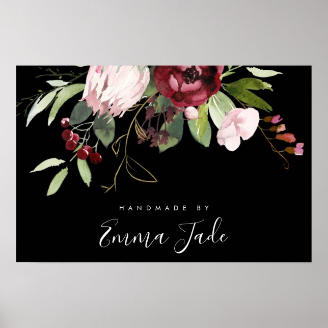  NAVY BURGUNDY PROTEA BLOMMIGT Business Poster (Framsidan)