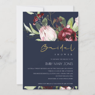 NAVY BURGUNDY PROTEA BLOMMIGT MÖHIPPA INBJUDNINGAR