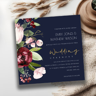 NAVY  BURGUNDY PROTEA PEONY BLOMMIGT BRÖLLOP INBJUDNINGAR