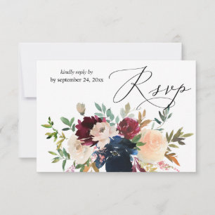 Navy, Burgundy, Rosa Blommig med Måltid Svarskort OSA Kort