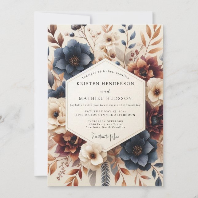Navy Burnt Orange Autumnal Wedding Inbjudningar (Framsida)