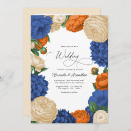 Navy, Burnt Orange & Champagne Floral Wedding Inbjudningar