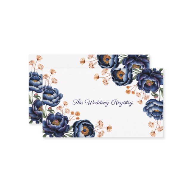 Navy & Burnt Orange Floral Wedding Registry Tilläggskort (Fram/Back In Situ)