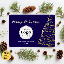 Navy Business Logotyp Jul Tack Guld Folie Kort