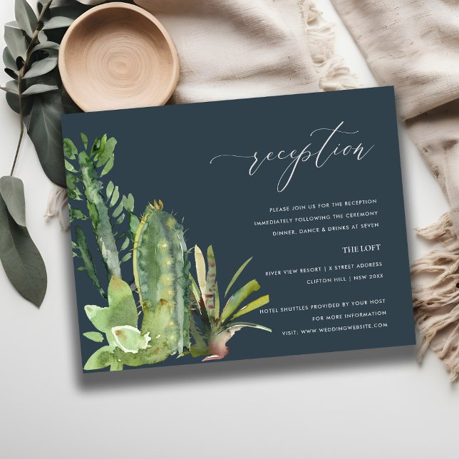 NAVY CACTI FOLIAGE WATERCOLOR WEDDING RECEPTION TILLÄGGSKORT (Skapare uppladdad)