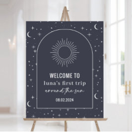 Navy Celestial Arch Sol 1:a födelsedag Välkomstsky Poster