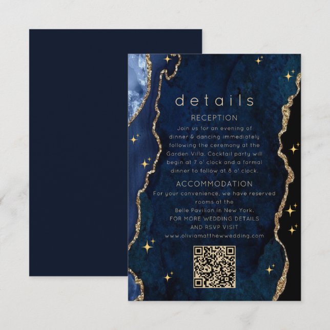 Navy Celestial Guld Bröllop  Tilläggskort (Fram/baksida)