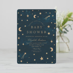 Navy Celestial Guldstjärnor Moon Baby Shower  Inbjudningar