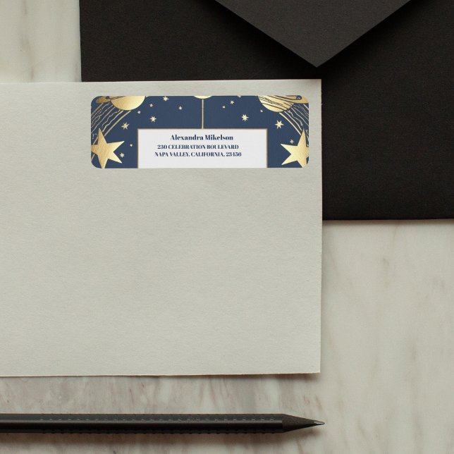 Navy Celestial Halvmåne Bröllopsdusch Returadress Etikett (Skapare uppladdad)