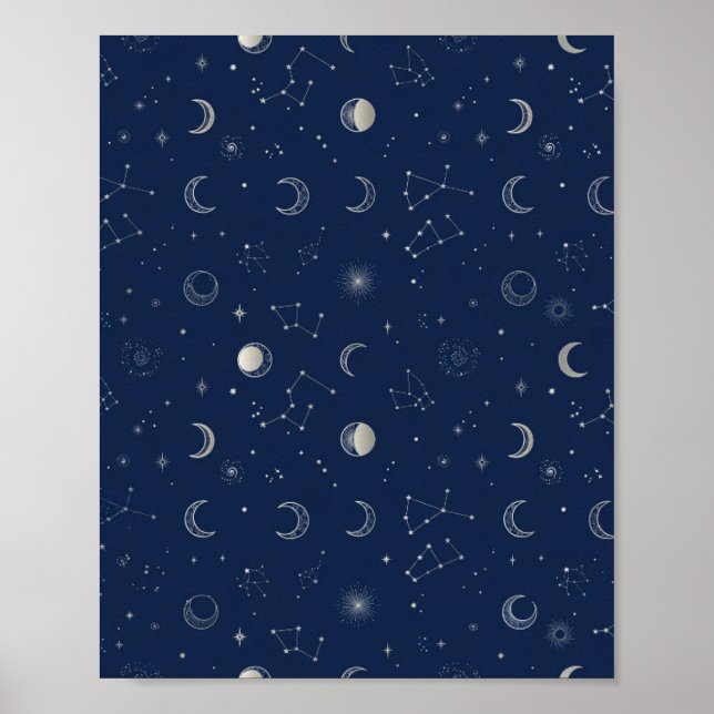 Navy Celestial Månad och Stjärnor Konst Poster (Framsidan)