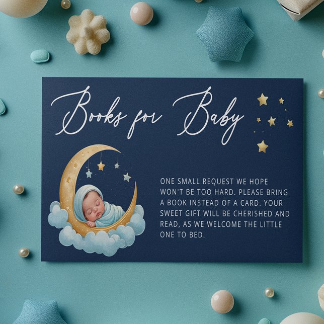 Navy Celestial Moon Stars Books for Baby Card Tilläggskort (Skapare uppladdad)