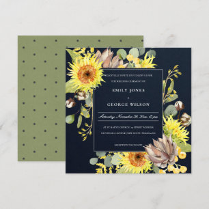 NAVY CHIC SUNFLOWER EUCALYPTUS GRÄS BLOMMIGT BRÖLL INBJUDNINGAR