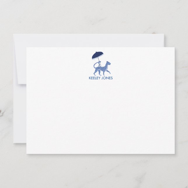 Navy Chinoiserie Cheetah Flat Note Card Anteckningskort (Framsida)
