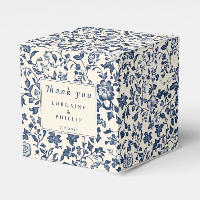 Navy Chinoiserie Floral Wedding Thank You Presentaskar (Framsidan Sidan)