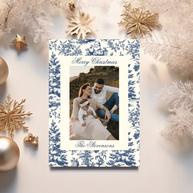 Navy Chinoiserie Toile De Jouy Photo Christmas Julkort (Skapare uppladdad)