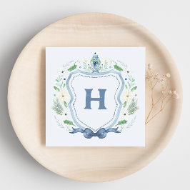 Navy Chinoiserie Vapensköld Monogram Napkin Pappersservett