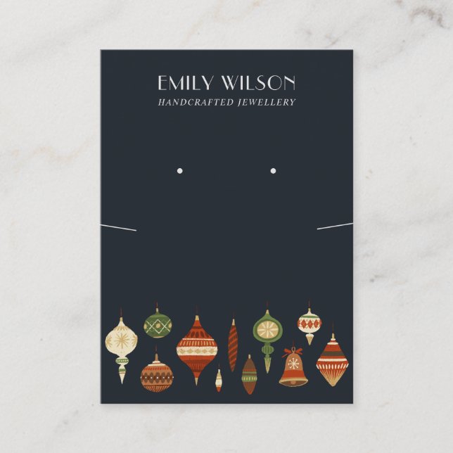 NAVY CHRISTMAS ORNAMENT NECKLACE EARRING VISNING VISITKORT (Framsida)