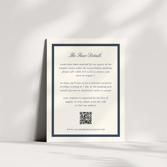 Navy Classic Script Brölljsdetaljer QR-kod Tilläggskort (Skapare uppladdad)