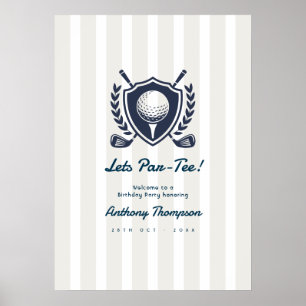 Navy & Cloud Dancer Priddy Golf Födelsedagsvälkoms Poster