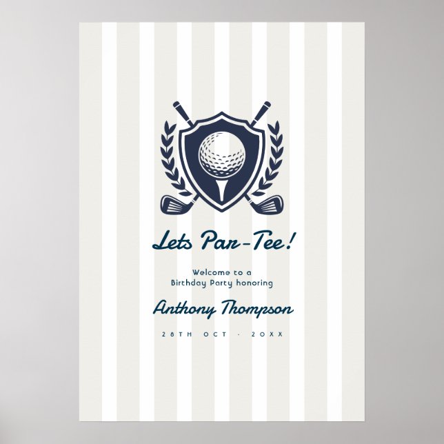 Navy & Cloud Dancer Priddy Golf Födelsedagsvälkoms Poster (Framsidan)