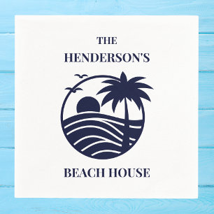 Navy Coastal Palm Tree Strandhus Pappersservett