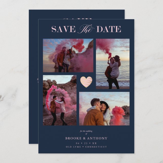 Navy Collage Wedding Pink Heart 4 Photos Covid19 (Fram/baksida)