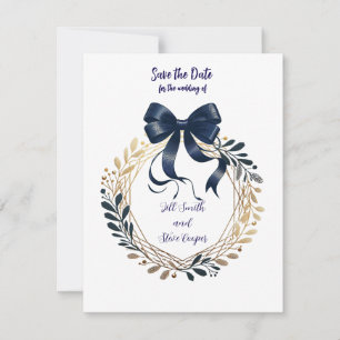 Navy Coquette Bow och Krans Save the Date Spara Datumet