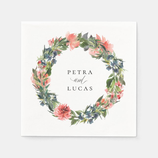 Navy Coral Botaniska Personliga Pappersservetter (Framsidan)