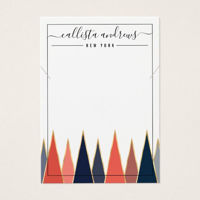 Navy Coral Triangles Geo Necklace Visning Card Visitkort (Framsidan)
