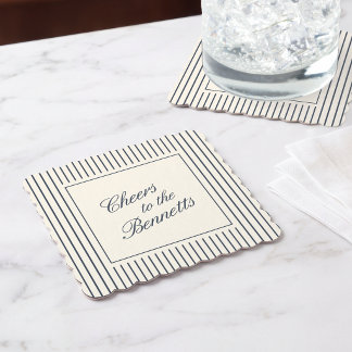 Navy & Cream Klassisk Bröllopsskrift Underlägg Papper