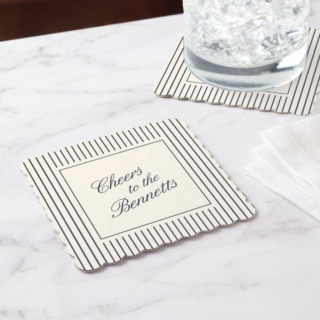 Navy & Cream Klassisk Bröllopsskrift Underlägg Papper (Skapare uppladdad)