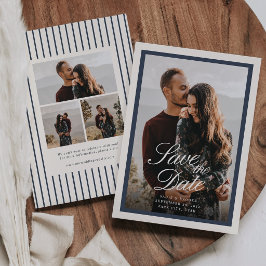 Navy & Cream Klassisk Foto Bröllop Spara Datumet