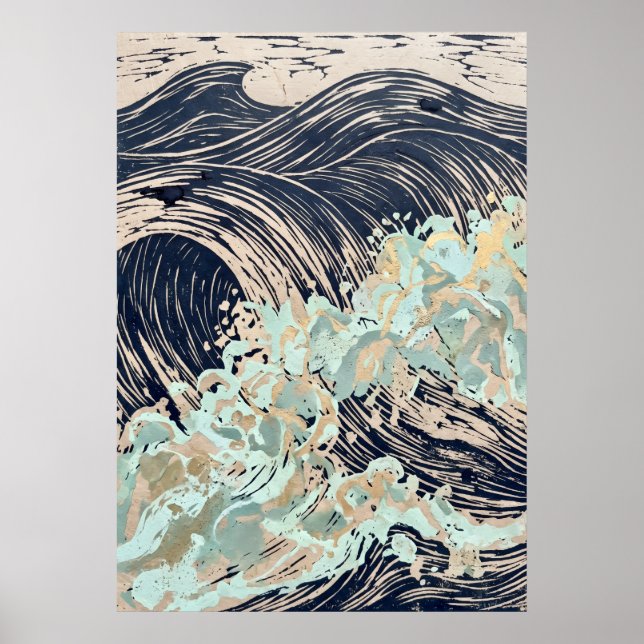 Navy Cream Ocean Wave Affisch (Framsidan)