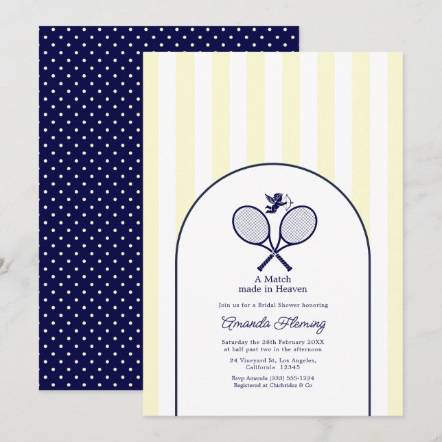 Navy & Cream Preppy Tennis Bröllopsdusch Inbjudningar (Fram/baksida)